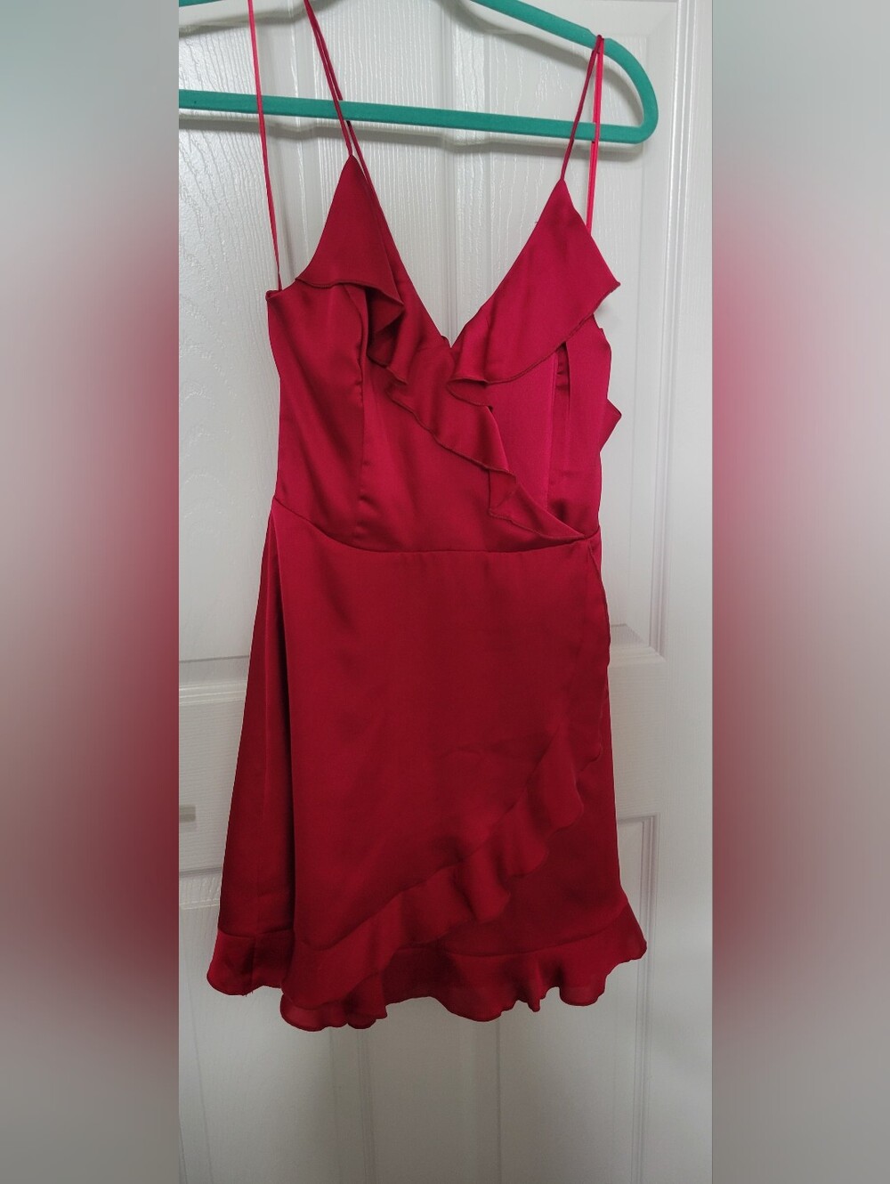 NWT Dynamite Ruffle Flare Mini Dress Cherries Jubilee Red